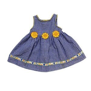 Youngland Sunflower Dress Size 12 Months Yellow Blue Gingham Caterpillar Garden